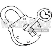 Clipart Outlined Skeleton Key And Padlock - Royalty Free Vector Illustration © djart #1069334
