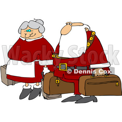 Royalty-Free (RF) Clipart Illustration of Santa And The Mrs Carrying Luggage © djart #101254