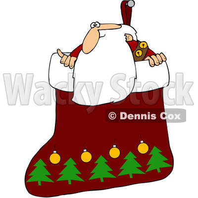 Royalty-Free (RF) Clipart Illustration of Santa Looking Out Of A Christmas Stocking © djart #101261