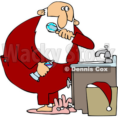 Royalty-Free (RF) Clipart Illustration of Santa Brushing His Teeth Over A Sink, Bunny Slippers On His Feet © djart #101263