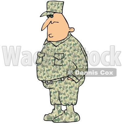 Royalty-Free (RF) Clipart Illustration of an Army Man In A Camouflage Uniform, Hid Hands In His Pockets © djart #101269