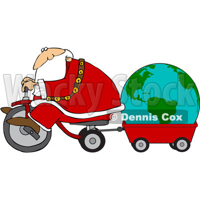 Royalty-Free (RF) Clipart Illustration of Santa Riding A Trike And Pulling A Globe In A Wagon © djart #101705
