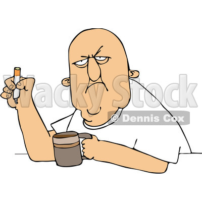 Royalty-Free (RF) Clip Art Illustration of a Grumpy Old White Man Smoking A Cigarette Over Coffee © djart #1050673