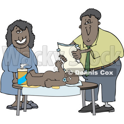 Royalty-Free (RF) Clip Art Illustration of a Black Couple Changing Their Baby's Diaper © djart #1050682