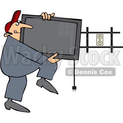 Royalty-Free (RF) Clip Art Illustration of a Man Installing A Flat Screen Tv On A Wall Mount © djart #1050686