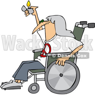 Royalty-Free (RF) Clip Art Illustration of a Hippie Man In A Wheelchair, Holding Up A Lighter © djart #1050691