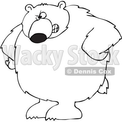 Royalty-Free Vector Clip Art Illustration of a Black And White Big Bear With His Hands On His Hips Outline © djart #1052983