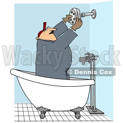 Royalty-Free Vector Clip Art Illustration of a Plumber Installing A Shower Head © djart #1053008