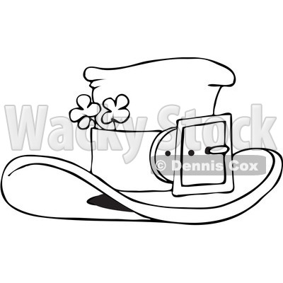 Royalty-Free Vector Clip Art Illustration of a Black And White Outline Of A Leprechaun Hat With Clovers © djart #1053634