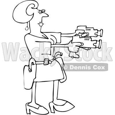 Royalty-Free Vector Clip Art Illustration of a Black And White Woman Using Two Tasers Outline © djart #1054263