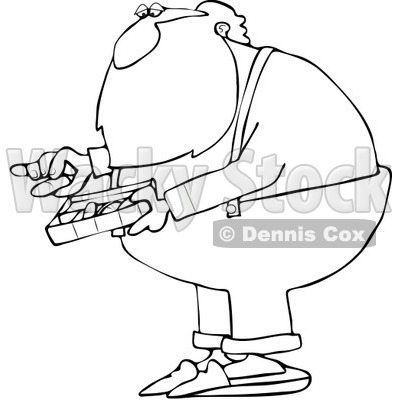 Royalty-Free Vector Clip Art Illustration of a Black And White Santa Holding A Pill Box Outline © djart #1054280
