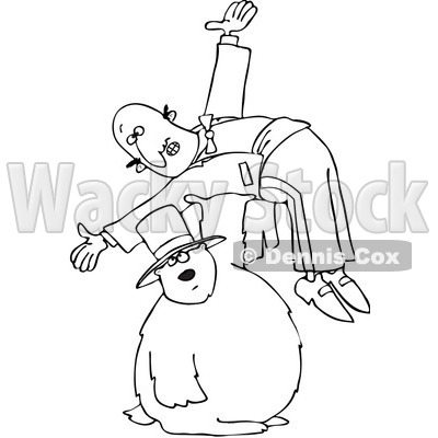 Royalty-Free Vector Clip Art Illustration of a Black And White Groundhog Holding A Man Outline © djart #1054325