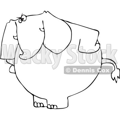 Royalty-Free Vector Clip Art Illustration of a Black And White Mad Elephant Outline © djart #1054330