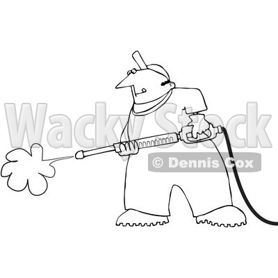 Royalty-Free Vector Clip Art Illustration of a Black And White Pressure Washing Man Outline © djart #1054332