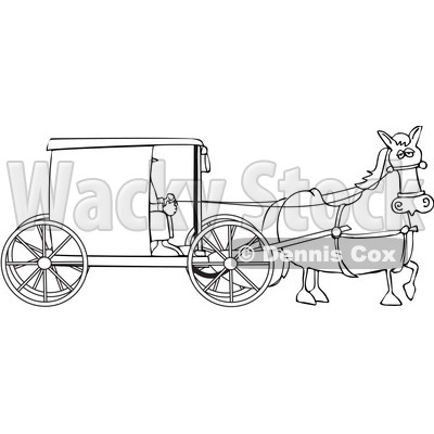Royalty-Free Vector Clip Art Illustration of a Black And White Amish Buggy Outline © djart #1054351