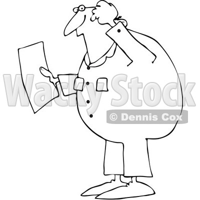 Royalty-Free Vector Clip Art Illustration of a Black And White Confused Worker Outline © djart #1054358