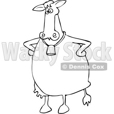 Royalty-Free Vector Clip Art Illustration of a Black And White Angry Cow Outline © djart #1054362