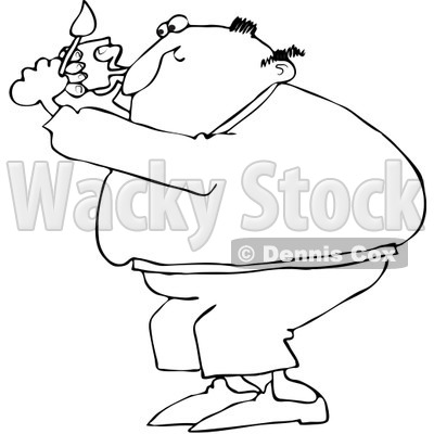 Royalty-Free Vetor Clip Art Illustration of a Coloring Page Outline Of A Man Lighting A Pipe © djart #1055101