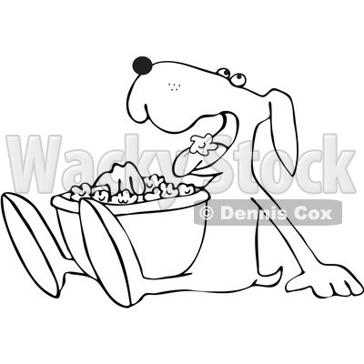 Royalty-Free Vector Clip Art Illustration of a Coloring Page Outline Of A Dog Eating Popcorn © djart #1055597