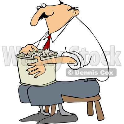 Royalty-Free Vector Clip Art Illustration of a Man Sitting On A Stool And Eating Popcorn © djart #1055661