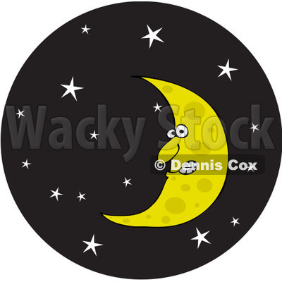 Royalty-Free Vector Clip Art Illustration of a Crescent Moon In A Starry Night Sky Circle © djart #1057883