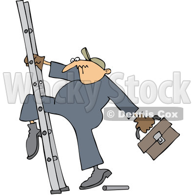 Royalty-Free Vector Clip Art Illustration of a Worker Man Getting His Leg Stuck In A Ladder © djart #1059763