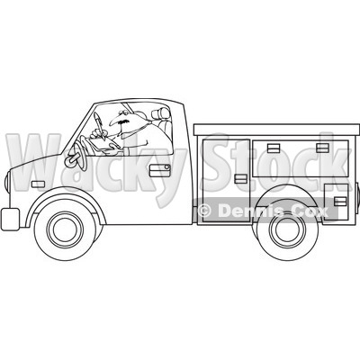 Clipart Outlined Worker Writing In A Utility Truck - Royalty Free Vector Illustration © djart #1062807