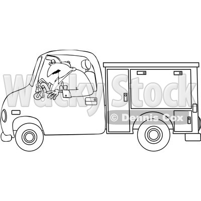 Clipart Outlined Worker Driving A Utility Truck - Royalty Free Vector Illustration © djart #1062817