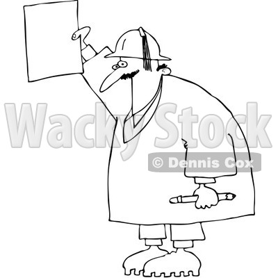 Clipart Outlined Construction Worker Holding A Message - Royalty Free Vector Illustration © djart #1069033