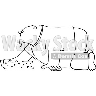 Clipart Outlined Man Kneeling And Cleaning With A Sponge - Royalty Free Vector Illustration © djart #1069036