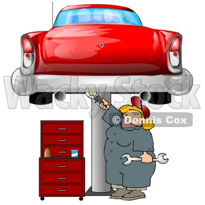 Female Mechanic Working On an Old Classic Car Clipart Illustration © djart #10698