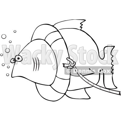Clipart Outlined Fish With A Life Buoy On Its Head - Royalty Free Vector Illustration © djart #1069897