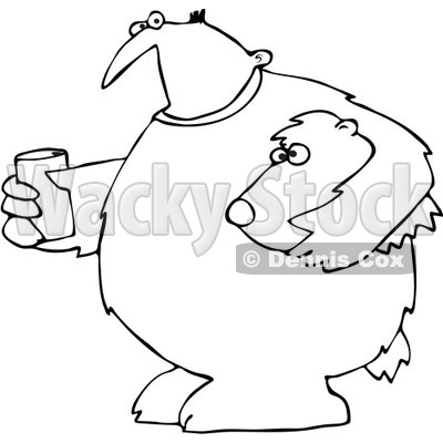 Clipart Outlined Mascot Man In A Bear Suit Holding A Glass Of Water - Royalty Free Vector Illustration © djart #1071937