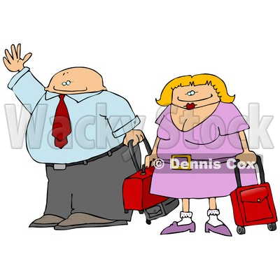 Middle Aged Traveling Couple With Luggage, Hailing a Taxi Cab Clipart Illustration © djart #10755