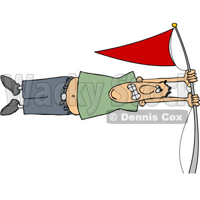 Clipart White Man Holding Onto A Flag Pole In High Winds - Royalty Free Vector Illustration © djart #1078204