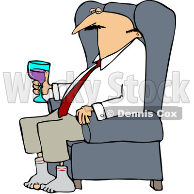 Clipart Tired Businessman Relaxing With Wine After A Long Day - Royalty Free Vector Illustration © djart #1078425
