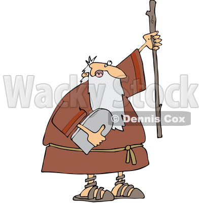 Clipart Moses Holding The Ten Commandments Tablet And Stick - Royalty Free Vector Illustration © djart #1079843