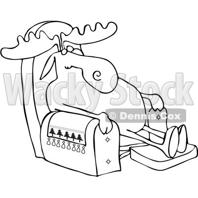 Clipart Outlined Moose Sleeping In A Recliner Chair - Royalty Free Vector Illustration © djart #1082255