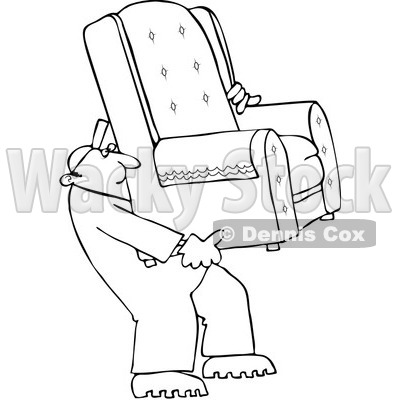 Clipart Outlined Furniture Repo Or Delivery Man Carrying A Chair - Royalty Free Vector Illustration © djart #1084437