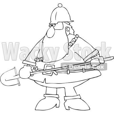 Clipart Outlined Santa Carrying A Shovel - Royalty Free Vector Illustration © djart #1084850