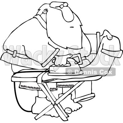 Clipart Outlined Santa Ironing His Pants - Royalty Free Vector Illustration © djart #1084852