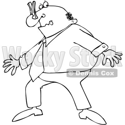 Clipart Outlined Business Man Wearing A Clothespin On His Nose Due To Smell - Royalty Free Vector Illustration © djart #1084854