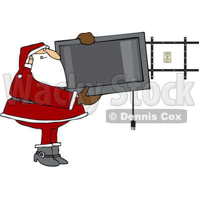 Clipart Santa Installing A Wall Mount Tv - Royalty Free Vector Illustration © djart #1087107