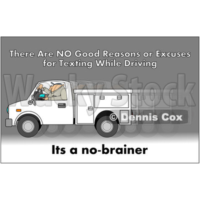 Clipart Worker Texting And Driving A Truck With A Safety Warning - Royalty Free Illustration © djart #1087729