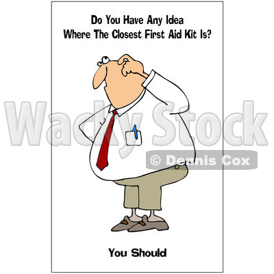 Clipart Businessman Thinking With A Safety Warning - Royalty Free Illustration © djart #1087738