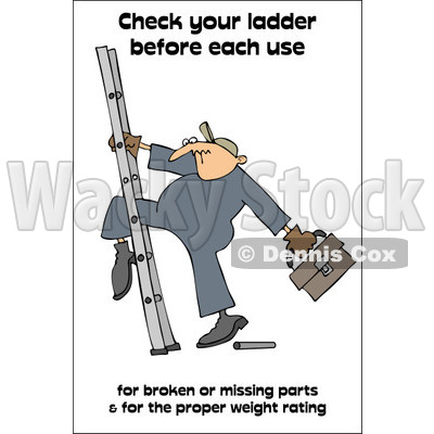 Clipart Worker Climbing A Ladder With A Safety Warning - Royalty Free Illustration © djart #1087739