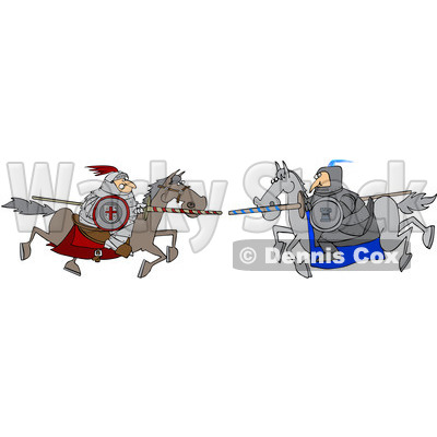Clipart Jousting Knight Opponents Racing Towards Each Other With Lances - Royalty Free Vector Illustration © djart #1088321