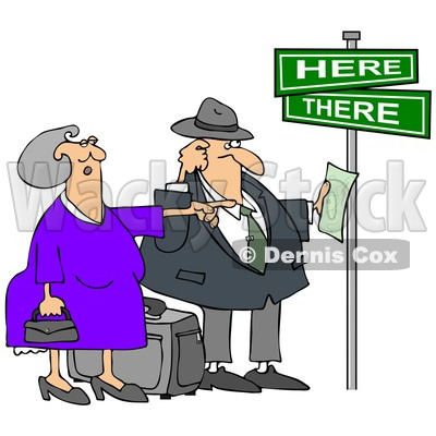 Clipart Lost Tourist Couple Holding Directions Under Street Signs - Royalty Free Illustration  © djart #1089371
