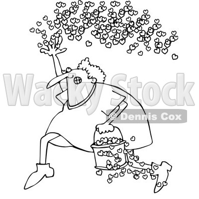 Clipart Outlined Cupid Running With A Bucket Of Hearts And Tossing Them In The Air - Royalty Free Vector Illustration © djart #1089377