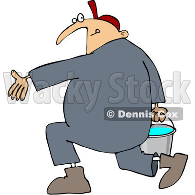 Clipart Plumber Carrying A Full Bucket Of Water - Royalty Free Vector Illustration © djart #1090024